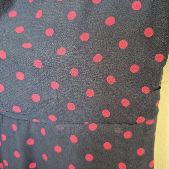 Laura Women's Feminine Navy & Pink Poka Dot Ruffle Asymmetrical Dress Size 4/S - Picture 8 of 9